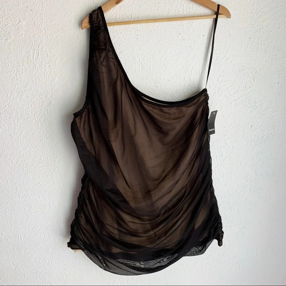 TORRID ONE SHOULDER MESH FOXY CAMI Black NWT - Picture 2 of 5